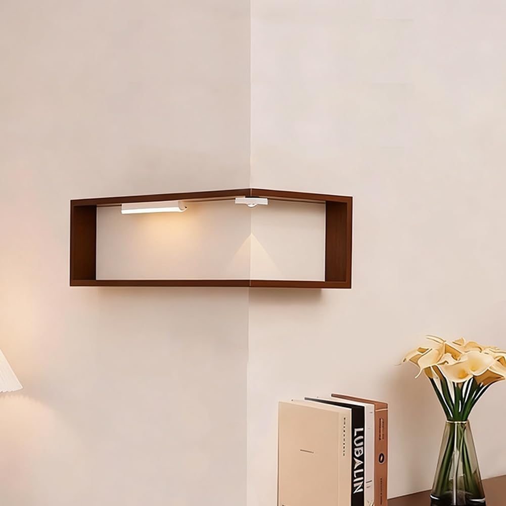Smart Corner Shelves That Light Up Your Space, Set of 3 Corner Floating Storage Shelves,Wooden Wall-Mounted Corner Shelf Display Rack, Modern Wall-Mounted Display Rack Stand (Includes LED Lights*6)