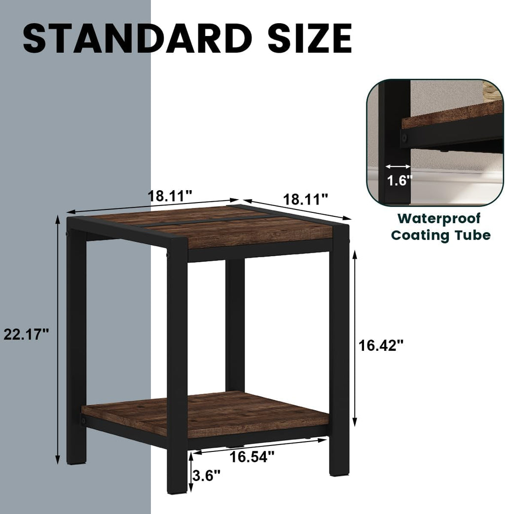 BON AUGURE End Table Set of 2, Small Side Table for Living Room, Night Stand, Bedside Tables with 2-Tier Storage Shelves for Bedroom, Small Spaces (Rustic Oak)