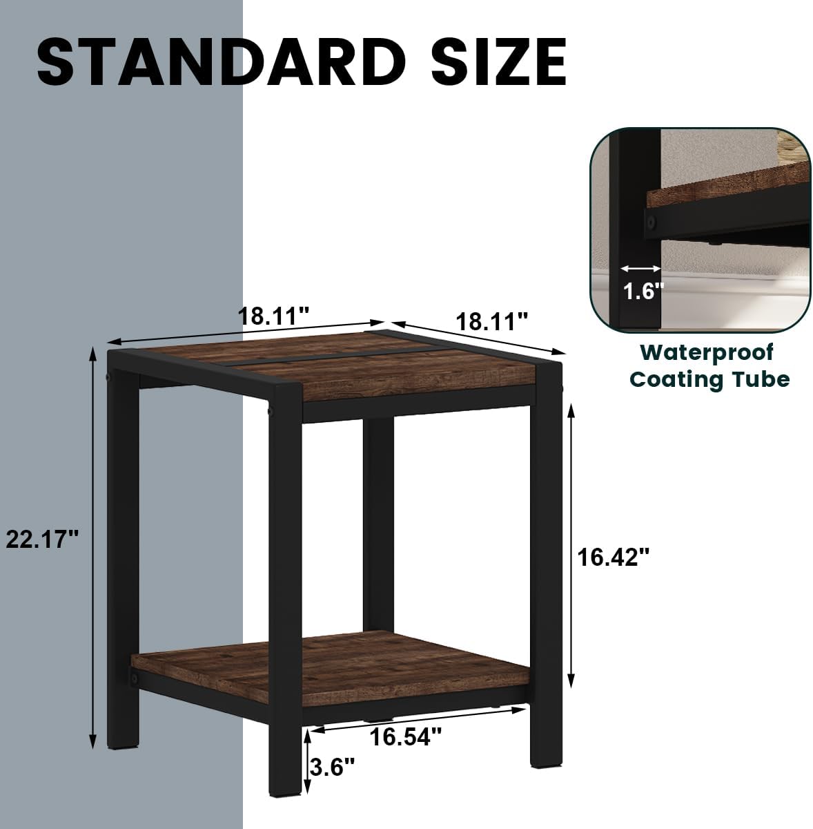 BON AUGURE End Table Set of 2, Small Side Table for Living Room, Night Stand, Bedside Tables with 2-Tier Storage Shelves for Bedroom, Small Spaces (Rustic Oak)