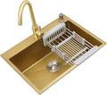 Kitchen Sink Brushed Gold Single Bowl Decoration Drop-in Or Undermount with Curved Faucet and Installation Kit (Color : Gold, Size : 68×45×21cm) (Gold 60×45×21cm)