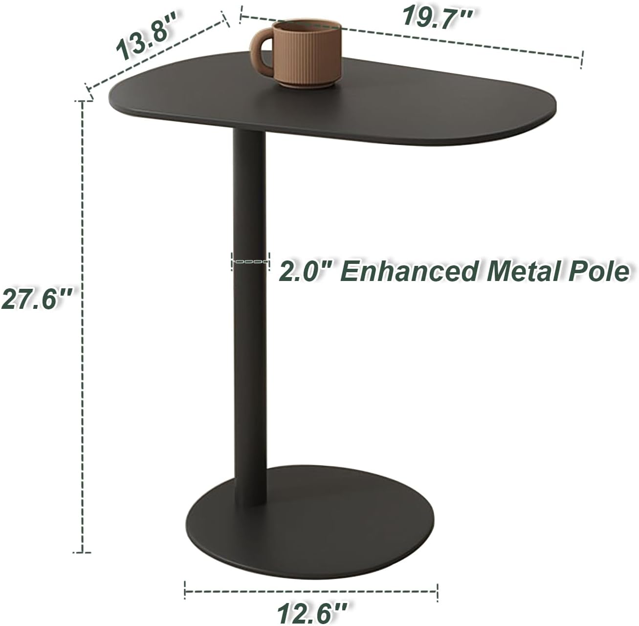 Metal C Shaped Side Table, Modern C Shaped End Table for Sofa/Bed, Small Iron Couch Tables that Slide Under, Slim Coffee Snack Tv Trays for Bedroom Living Room Bathroom (27.6' H, White)