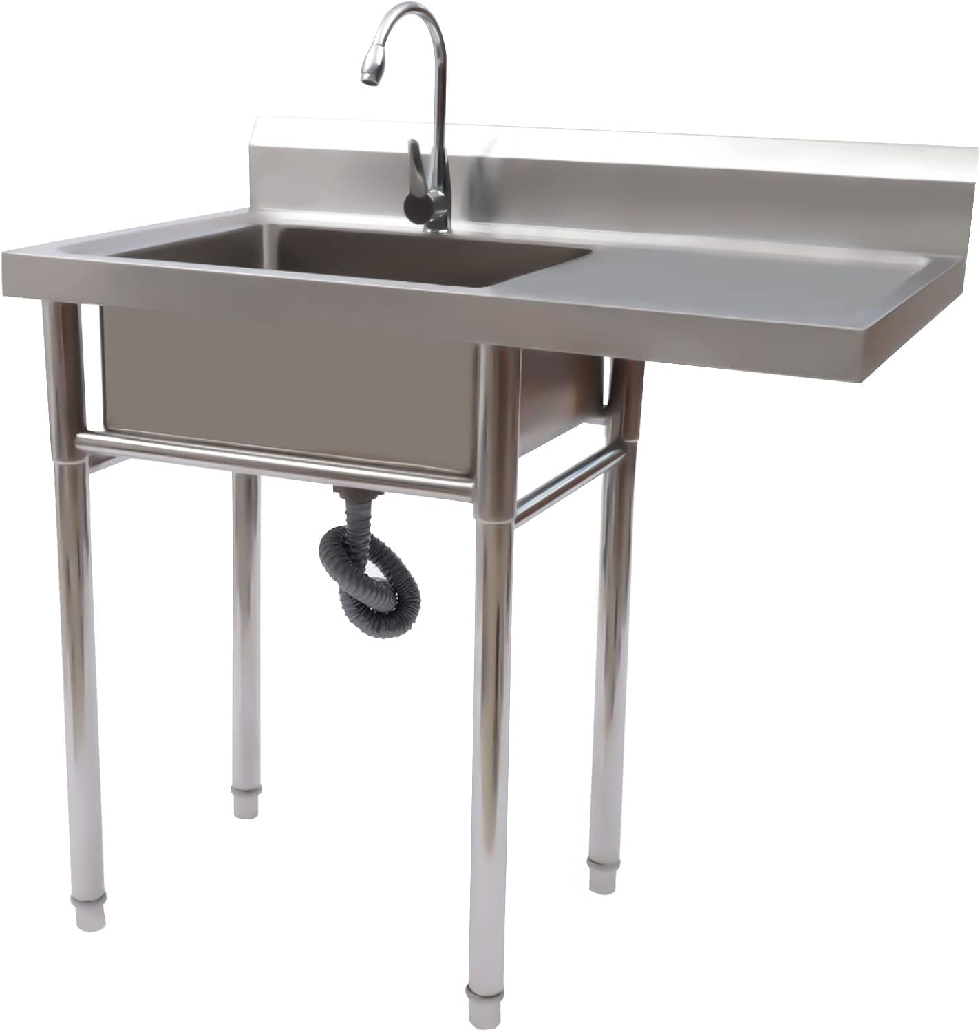 1 Compartment Commercial Sink, Stainless Steel Sink With Faucet&Drain Strainer Indoor Free Standing Sink for Kitchen, Garage, and Restaurant Washing Hand Table