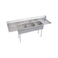 Elkay Foodservice 3 Compartment Sink, 104'X25.75' OA, 36' Working Height, 20X20 Bowl, 12 Deep, 9.75' Backsplash, Left & Right 20 Drainboards, 8' On Center Faucet Hole, Galvinized Legs, Adjustable Feet, 18 Gauge 300 Series Stainless Steel, NSF Certified