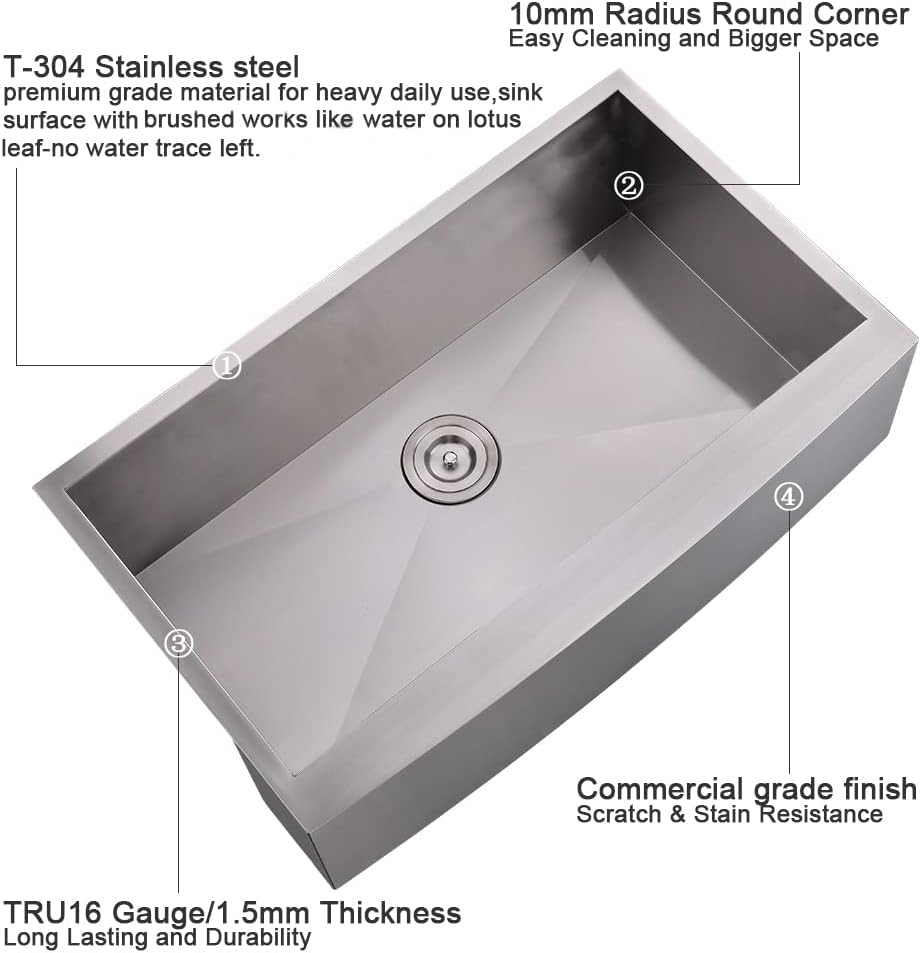 30 Inch Farmhouse Sink -VOKIM 30x22 Inch Farmhouse Apron Front Sink 16 Gauge 304 Stainless Steel Single Bowl Farm Sink