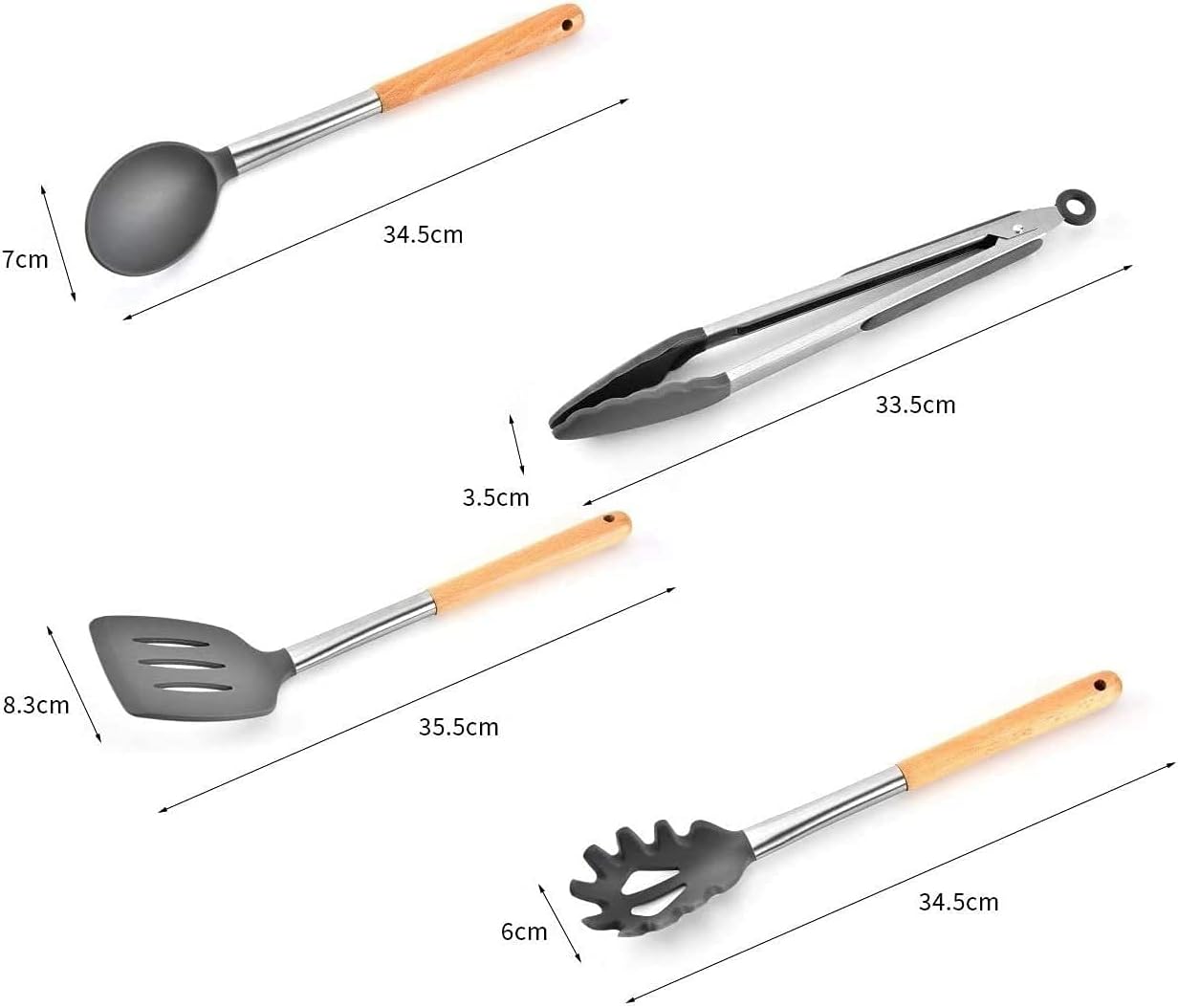 Silicone Cooking Utensil Set, 9 Piece - Cooking Utensils Set with Wood Handles for Nonstick Cookware