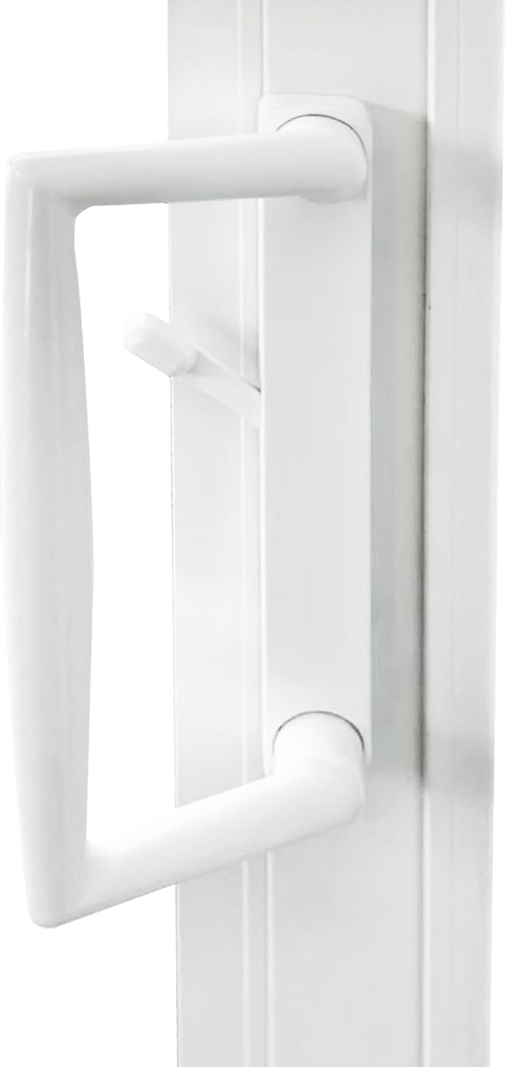 9' White PGT Sliding Glass Patio Door Surface Mount Handle Set Replacement with Thumb Latch Lever, Screws, and Keepers - 4-7/8' Hole Spacing - Fix and Repair Door Hardware