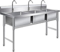 Three Compartment Stainless Steel Sink, Freestanding Utility Sink, Triple Bowl Commercial Kitchen Sink for Washing,120X50cm/47.2X19.6in