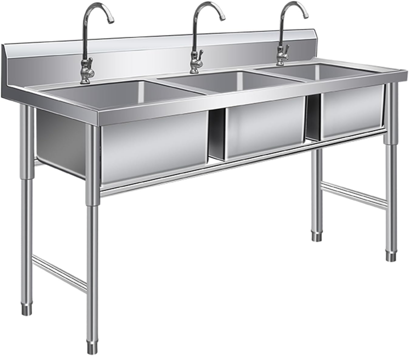 Three Compartment Stainless Steel Sink, Freestanding Utility Sink, Triple Bowl Commercial Kitchen Sink for Washing-100X50cm/39.3X19.6in