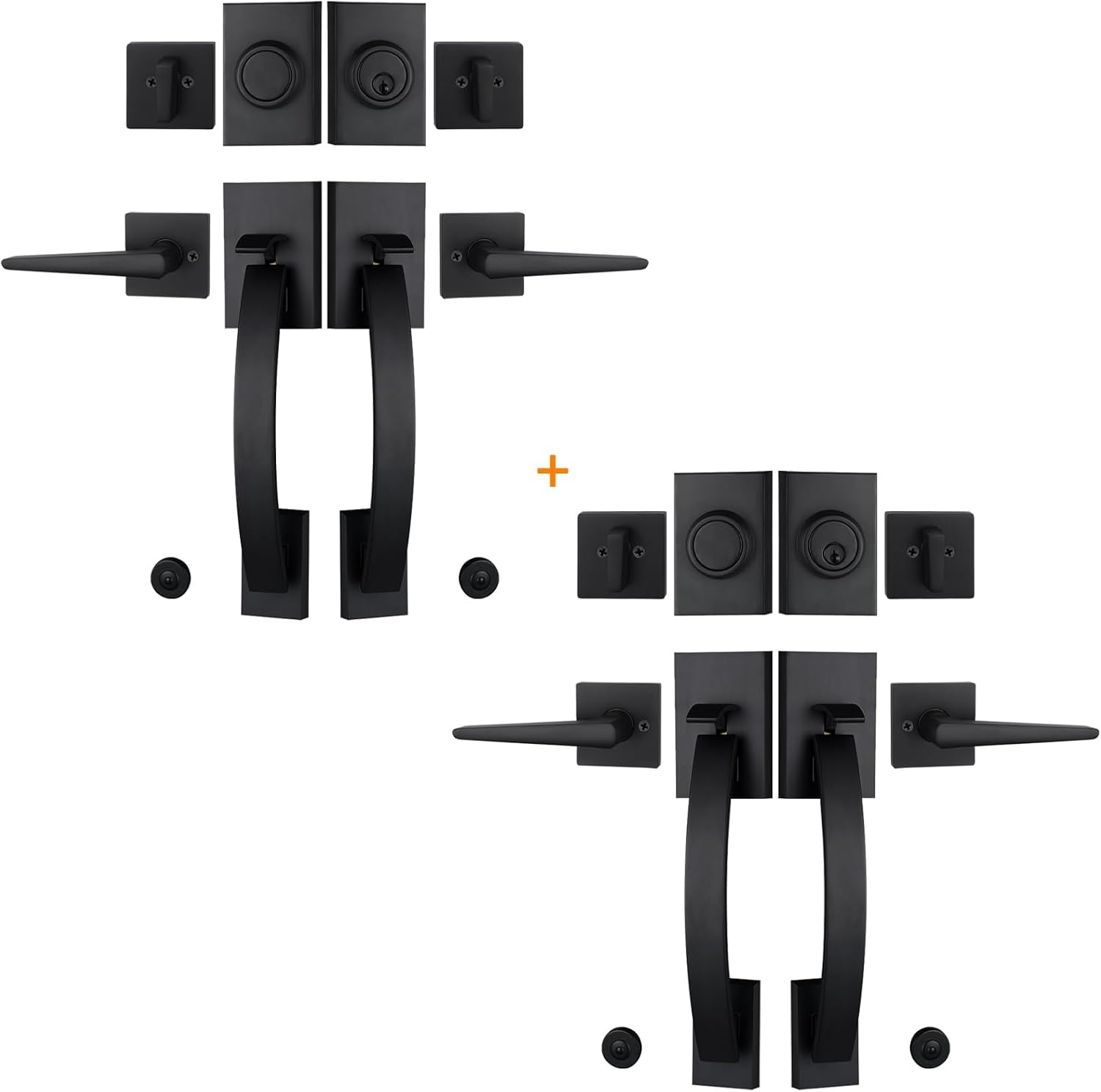 NEWBANG 2 Pack to be Keyed Alike Modern Keyed & Dummy Entry Handlesets for Double Front Doors with Same Culinders and Same Keys in Matte Black(2 PC Keyed and Dummy),MDHST2017DB-SET-2P