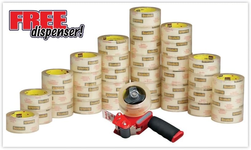 Scotch Commercial Grade Shipping Packaging Tape, Clear, 1.88 in x 54.6 yd, 1 Roll with Heavy Duty Dispenser, Industrial Strength, Heavy Duty Packing Tape for Shipping, Moving, and Storage