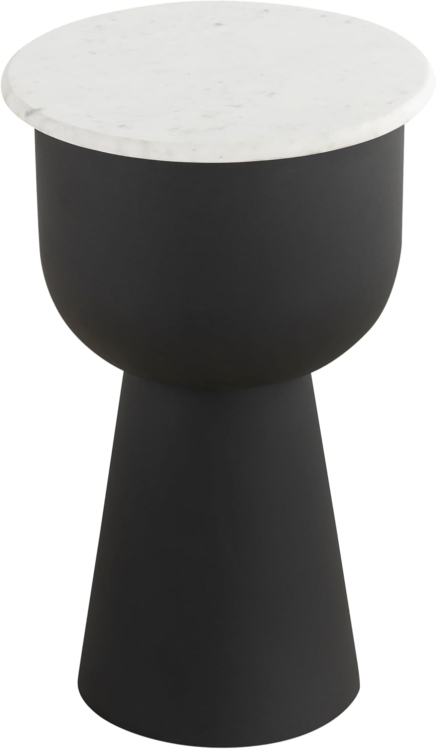 NILA Black Side Table with White Marble Top – 14' Round End Table – Modern Accent Table for Living Room, Bedroom, Bedside Storage – Elegant Small Space Furniture