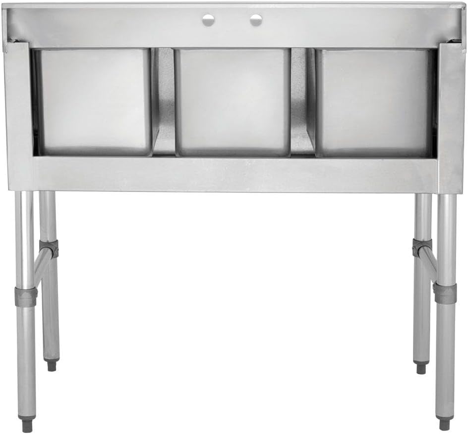 Kratos 29N-033 Underbar Compartment Sink, 3 Bowls, 38.5'Wx18.75'Dx33'H, No Drainboard (Faucet Sold Separately)
