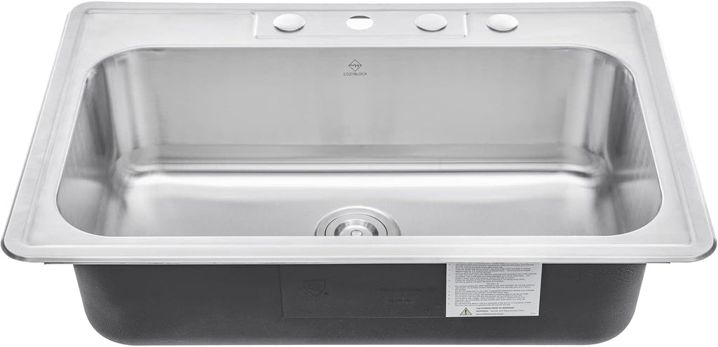 CozyBlock 33' Stainless Steel Drop In/Topmount Single Bowl Kitchen Sink (Sink Only)