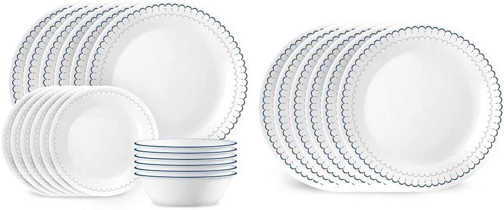Corelle 18-Piece Dinnerware Set, Service for 6, Lightweight Round Plates and Bowls Set, Caspian & 6-Piece 10.25' Dinner Round Plates, Vitrelle Triple Layer Glass, Caspian