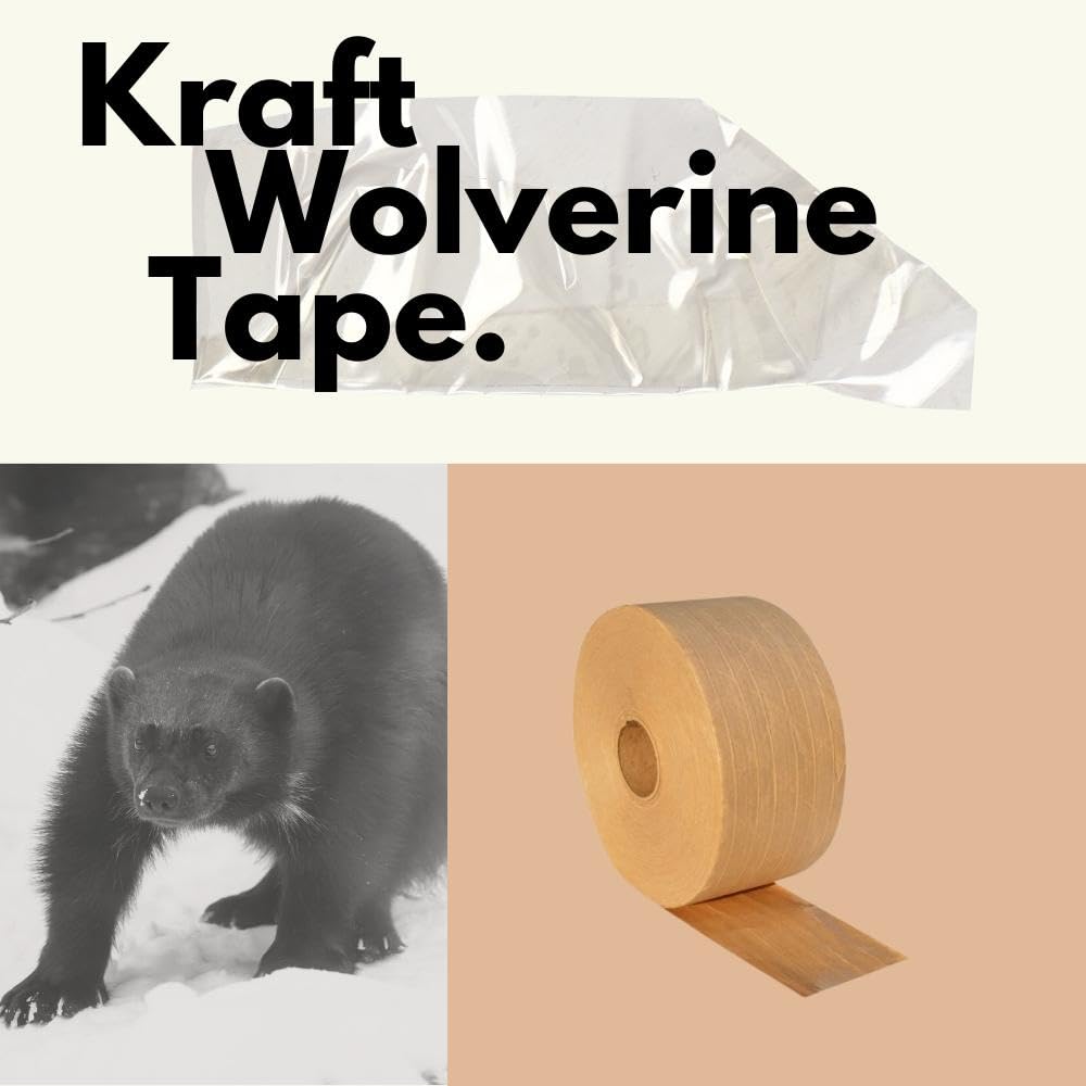 PSBM Wolverine 4.0 Kraft Reinforced Gummed Tape, 10 Rolls 5.5 Mil 2.75 Inch 150 Yards Per Roll, Water Activated Adhesive Tape with Fiberglass Strands for Packaging, Shipping, Moving & Sealing
