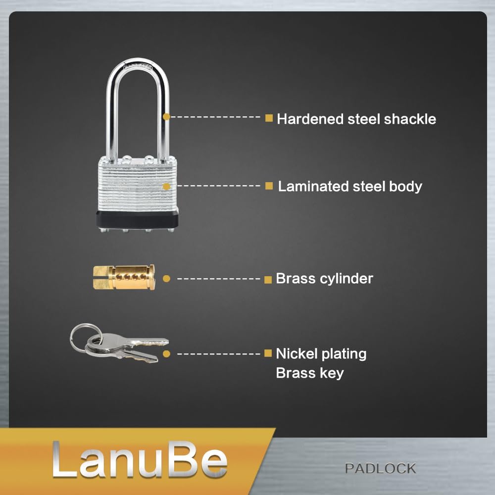 LanuBe Lock Laminated keyed Padlock (1-9/16', 40mm), keyed Alike Locks, Long Shackle,Marked Black Plastic Hoop, Pack of 120