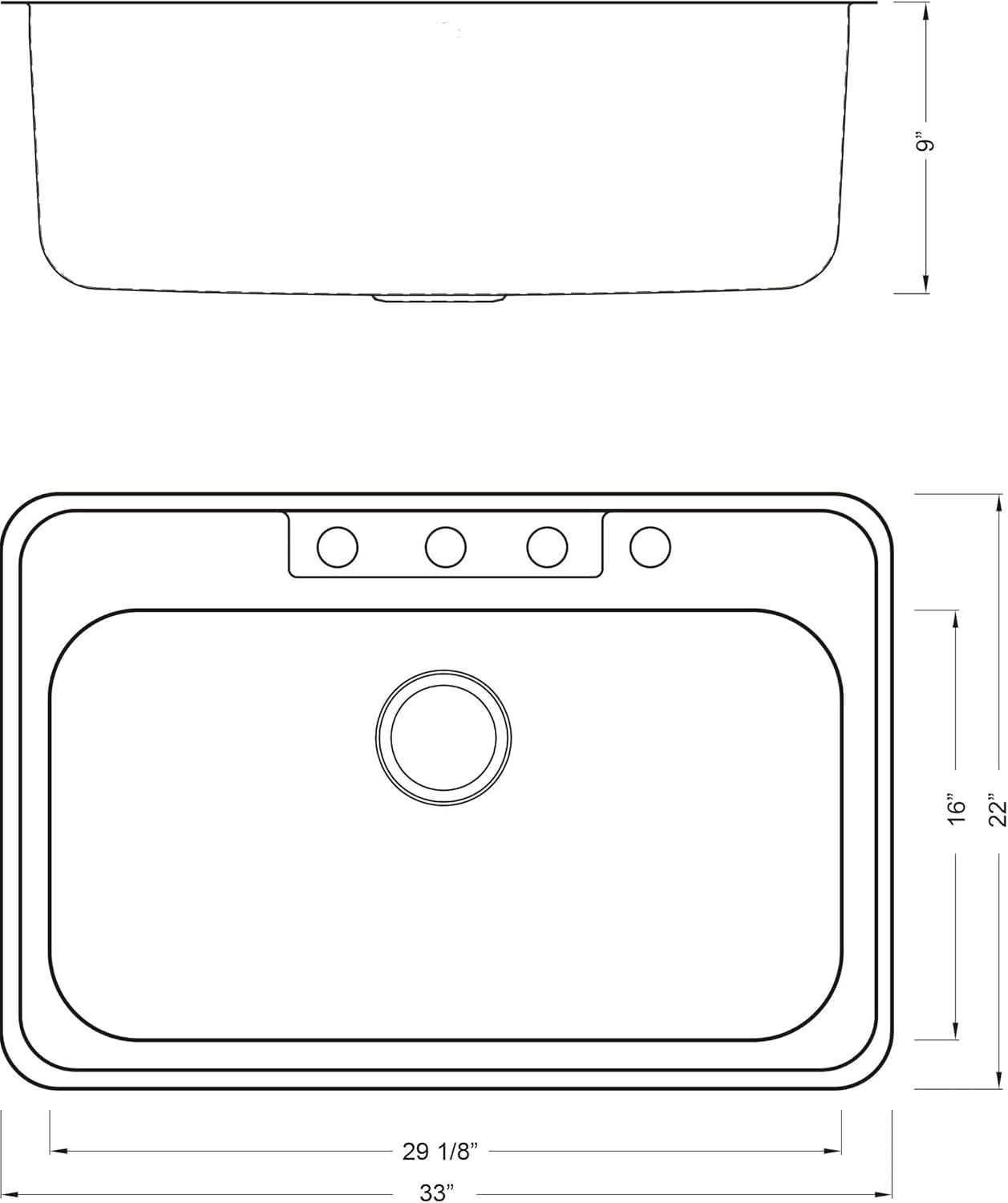 CozyBlock 33' Stainless Steel Drop In/Topmount Single Bowl Kitchen Sink (Sink Only)