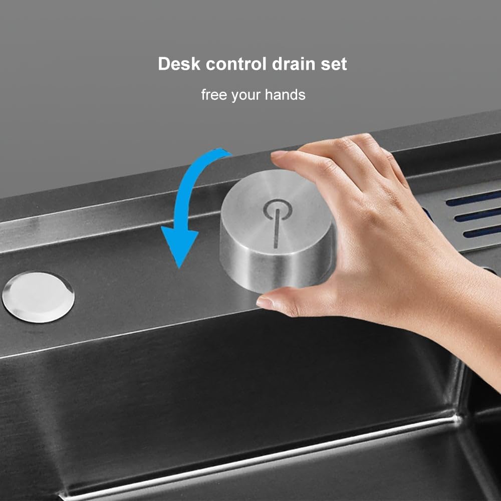KunMai Drop-in Kitchen Sink Black Kitchen Sink Workstation with High-pressure Cup Washer Stainless Steel Sink