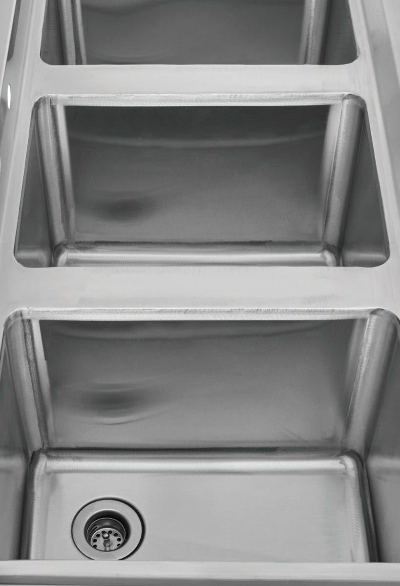 Kratos Commercial Restaurant Sink, 3-Bowl Underbar Compartment Sink with Right Drainboard, 48'x18.75' (29N-035)