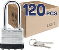 LanuBe Lock Laminated keyed Padlock (1-9/16', 40mm), keyed Alike Locks, Long Shackle,Marked Black Plastic Hoop, Pack of 120