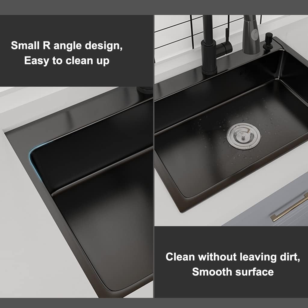 Kitchen Sink Single Bowl Bar Prep Stainless Steel with Faucet & Drain Black RV Sink Drop in Or Undermount (Color : Black, Size : 60x45x22cm) (Black 55x45x22cm)
