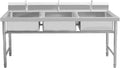 Commercial Triple Bowl Kitchen Sink, Stainless Steel Utility Sink, Washing Basin for Indoor Outdoor Garage Backyard(100X50cm/39.3X19.6in)