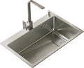 Square Brushed Single Bowl Kitchen Sink/ 304 Stainless Steel Bar Prep Sink with Drain Pipe and Installation Kit Drop in Or Undermount (Color : NO Faucet, Size : 68x45x23.5cm) (Bhave Faucet 68x45x