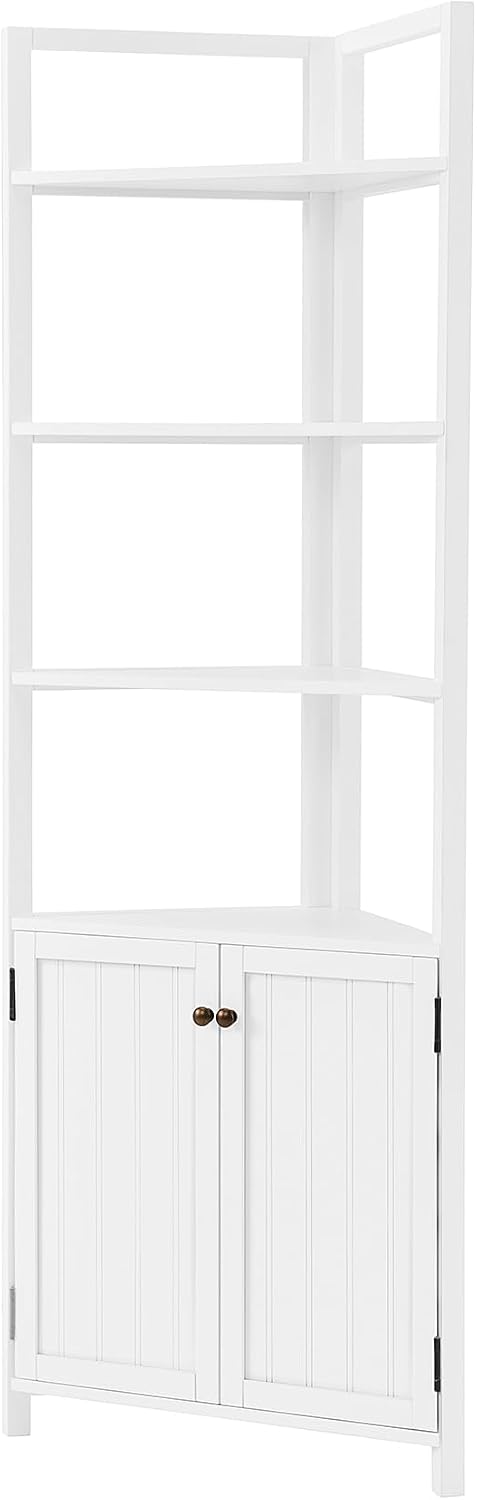 Alaterre Furniture Dover Corner Bathroom Storage Cabinet – 25' x 68' Tall Freestanding Corner Cabinet with 2 Doors, Open Shelves, Adjustable Inside Shelving, and Space-Saving Design (White)