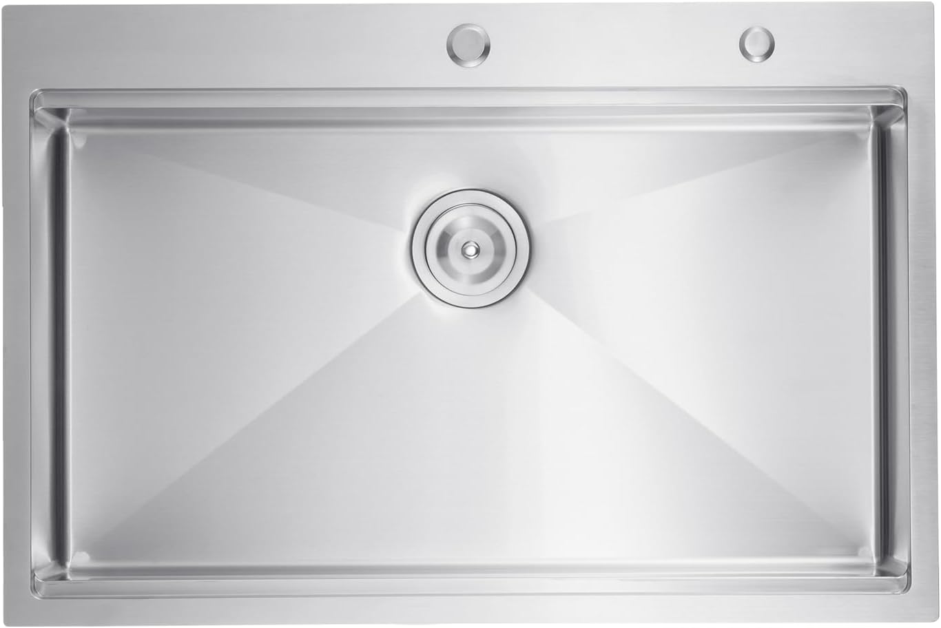 VEVOR Drop In Kitchen Sink 33 Inch Kitchen Sink Workstation, 304 Stainless Steel Top Mount Sinks, Drop-In Single Bowl with Ledge & Multiple Accessories Sink for RV, Prep Kitchen, Bar 33 x 22 x 9inch