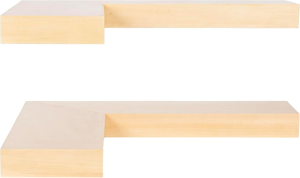 Kate and Laurel Havlock Modern Wood Two-Piece Floating Corner Shelf Set, 26 x 8 x 3, Natural Wood, Wooden Corner Shelving with Unique Geometric Shape for Living Room Decor or Entryway Storage