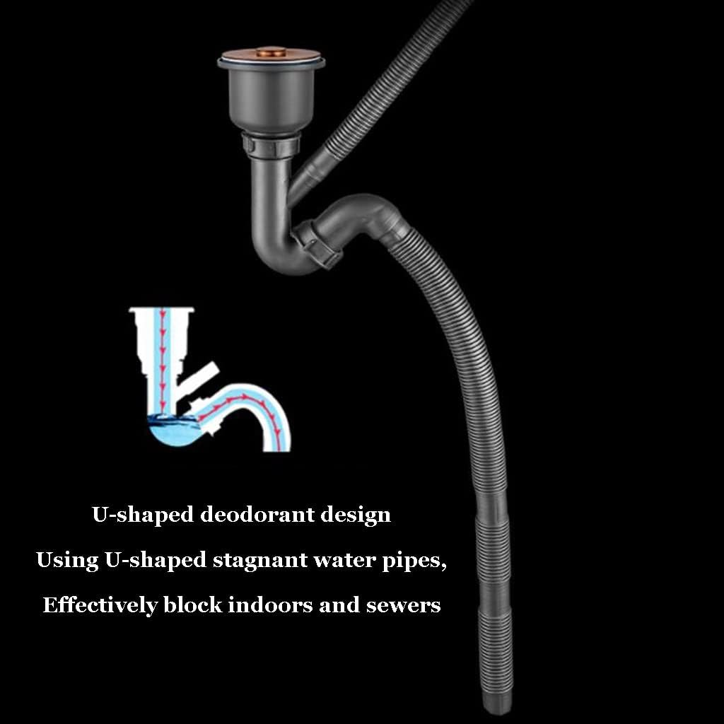 Kitchen Sink Brushed Gold Single Bowl Stainless Steel Square with Big Bend Faucet & Drainage Components Drop in Or Undermount (Color : Gold, Size : 43x26x22cm) (Gold 43x26x22cm)
