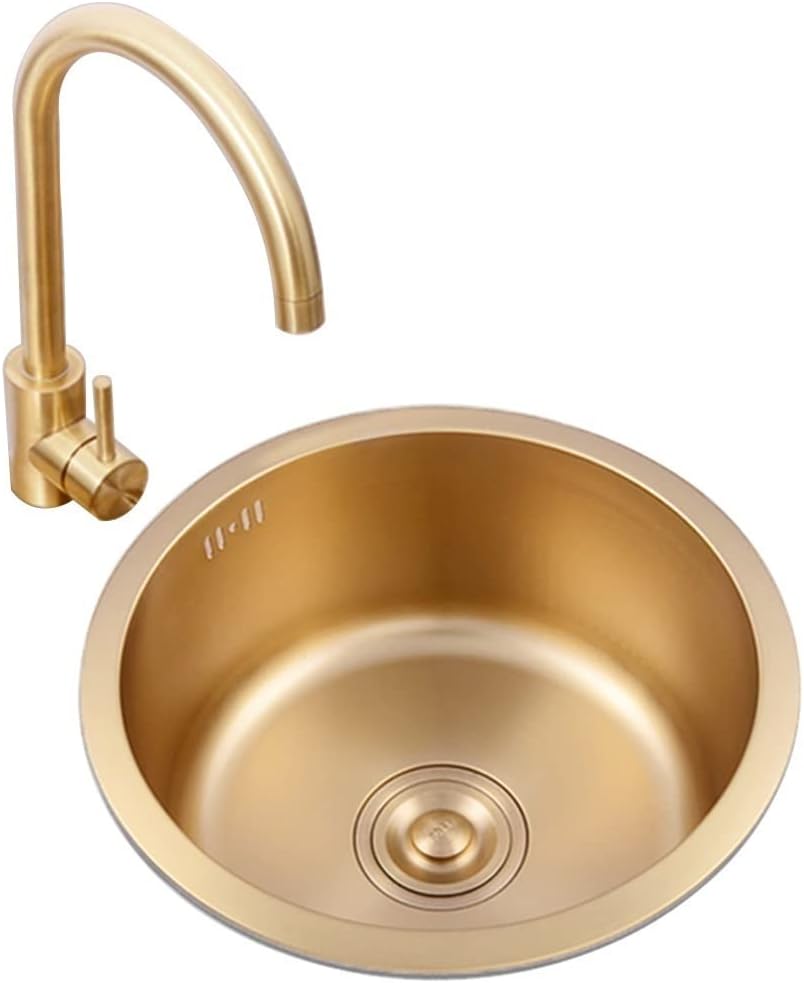 304 Stainless Steel Bar Sink Gold Single Bowl Kitchen Sink Home Small Mini Balcony Sink Drop-in Or Undermount Kitchen Decoration (Color : Gold-2, Size : 32x32cm) (Gold2 40x40cm)