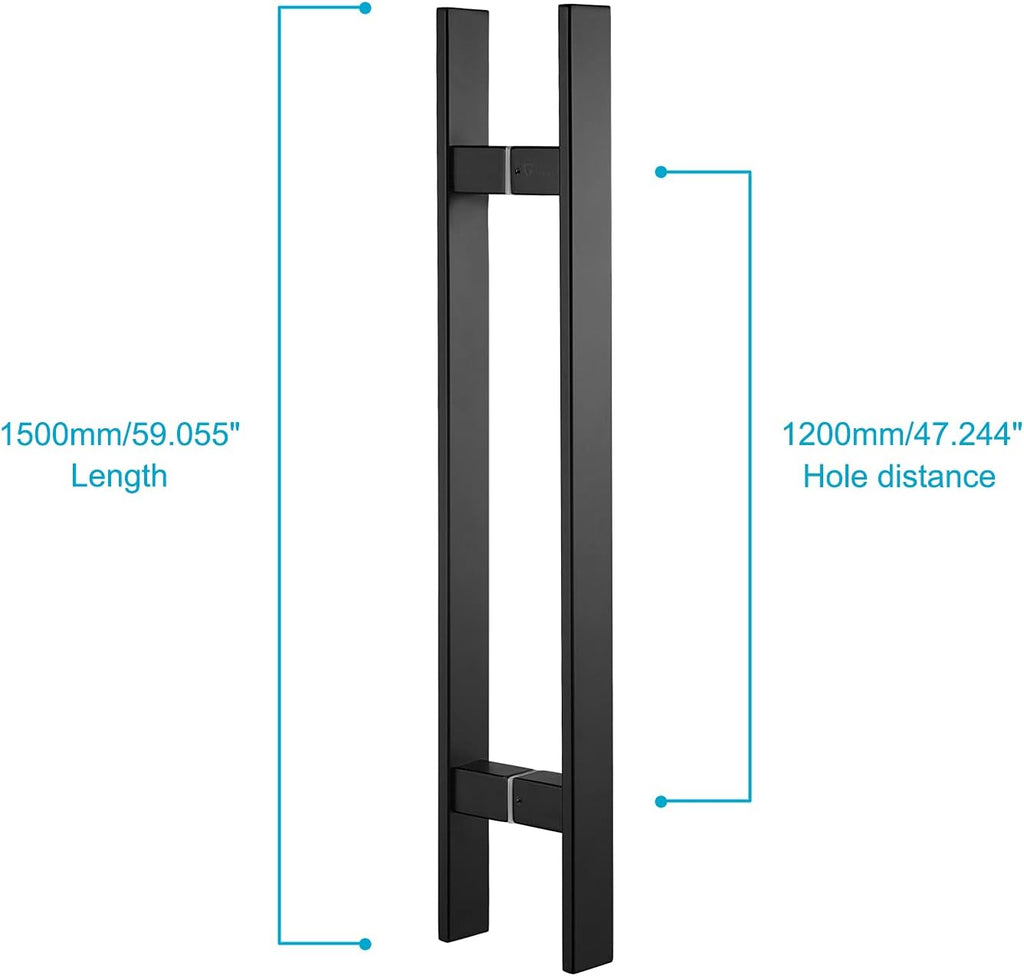 TOGU TG-6018 60 inches Solid Standoffs Heavy-Duty Commercial Grade-304 Stainless Steel Push Pull Door Handle/Barn Door Pull Handle/Glass Pulls, Matte Black Finish