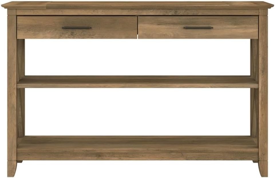 Bush Home Key West Console Table with Drawers and Shelves in Reclaimed Pine, Living Room Storage Solution with Shelving for Media and Books