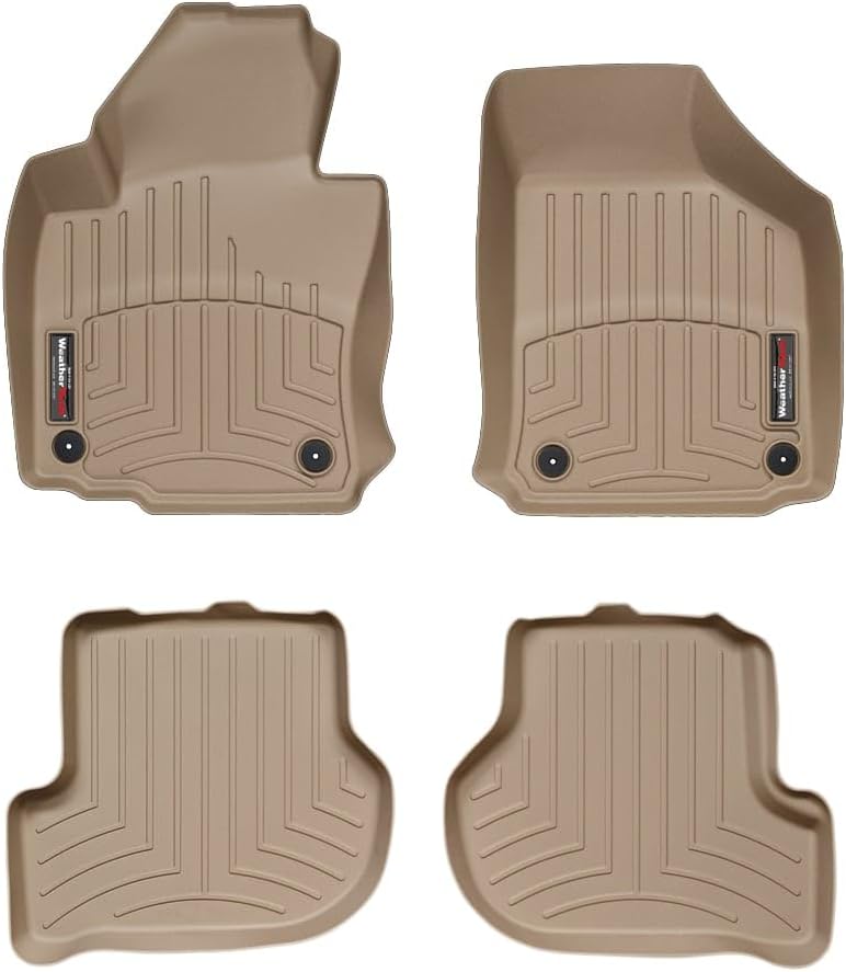 WeatherTech Custom Fit FloorLiners for VW Golf, Golf R, Jetta SportWagen - 1st & 2nd Row (452691-450802), Tan