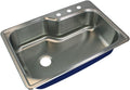Transolid MTSO33229-3 Meridian 3-Hole Drop-in Single Bowl 16-Gauge Stainless Steel Kitchen Sink, 33-in x 22-in x 9-in, Brushed Finish