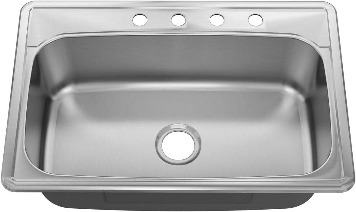 Sinber MT3322C 33' x 22' x 9' Drop In Single Bowl Kitchen Sink with 18 Gauge 304 Stainless Steel Satin Finish (Sink Only)