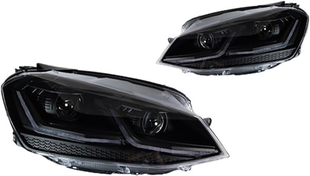 Car Lights Compatible With Golf 7 2013-2017 MK7 LED Auto Headlight Assembly And Front Grill Upgrade Dynamic Bifocal Lens LHD RHD Accessories(For Golf 7 Black)