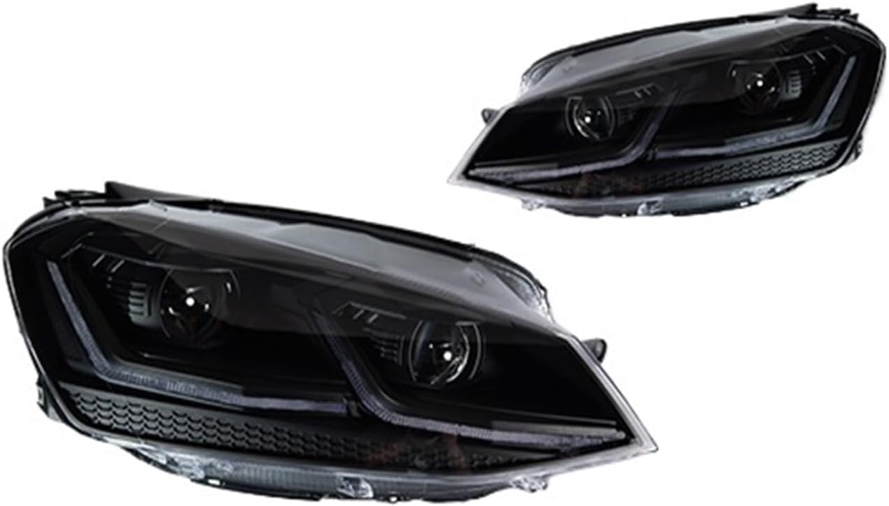 Car Lights Compatible With Golf 7 2013-2017 MK7 LED Auto Headlight Assembly And Front Grill Upgrade Dynamic Bifocal Lens LHD RHD Accessories(For Golf 7 Black)