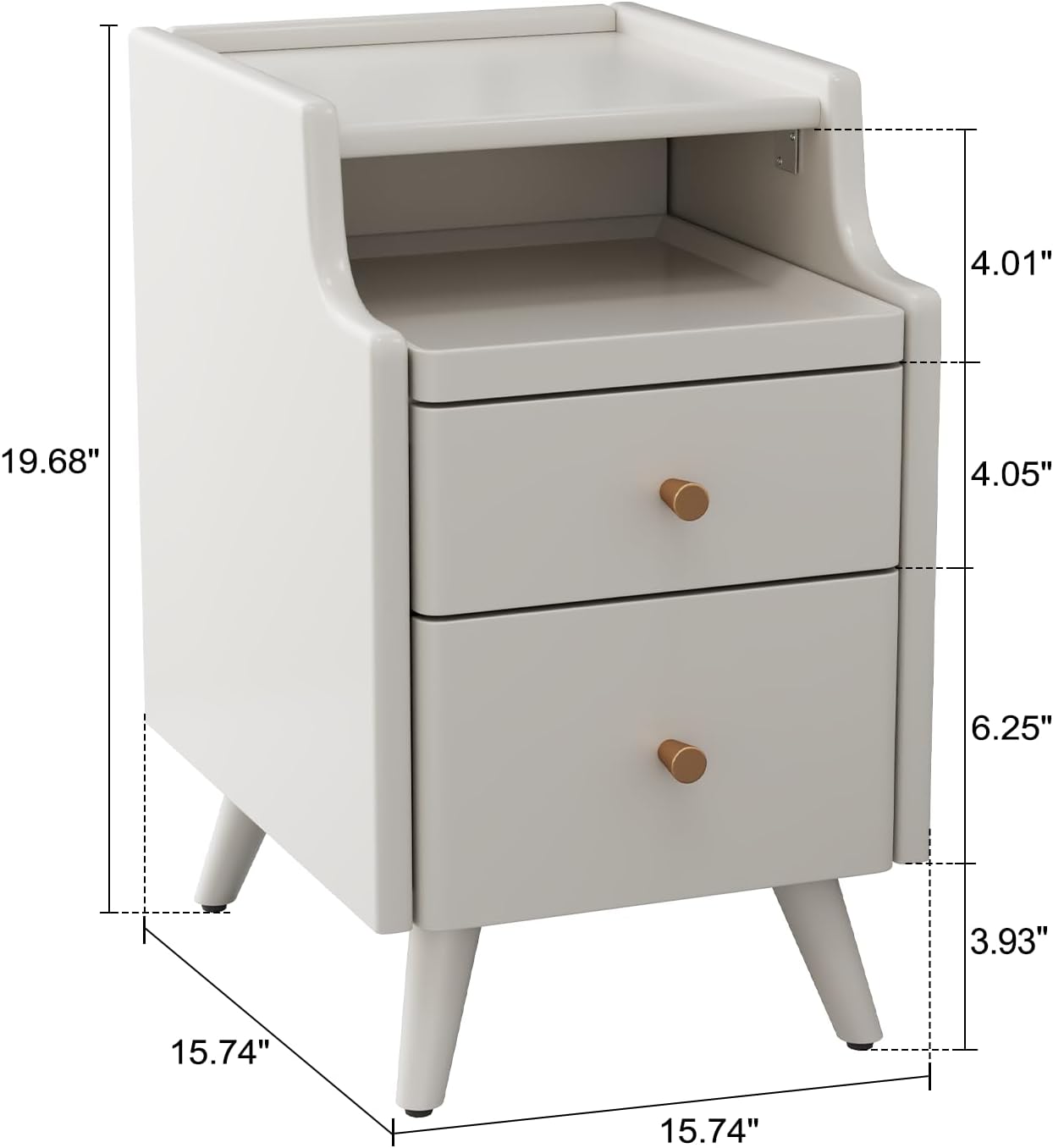AQIMUELE Wood Nightstand, White Nightstand with 2 Drawers, Bedside Table for Bedroom