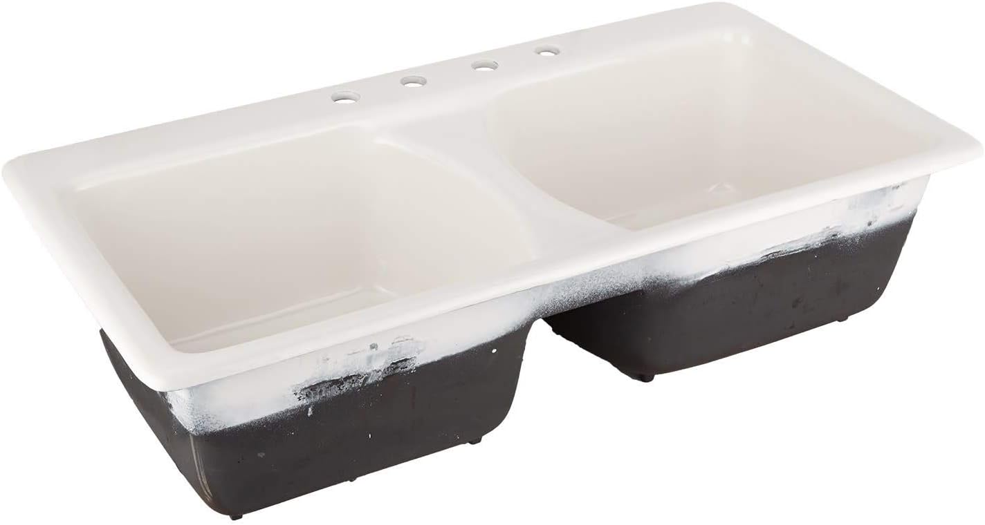 Signature Hardware 424857 Selkirk 43' Drop In Double Basin Cast Iron Kitchen Sink with 4 Faucet Holes at 8' Centers