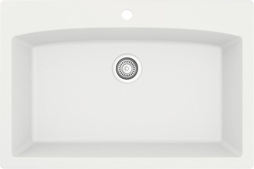 Karran QT-712 33 Inch Drop-In Quartz Composite Single Bowl Kitchen Sink, Top Mount, 1-Hole, Heat & Scratch Resistant, Easy Clean, Grey