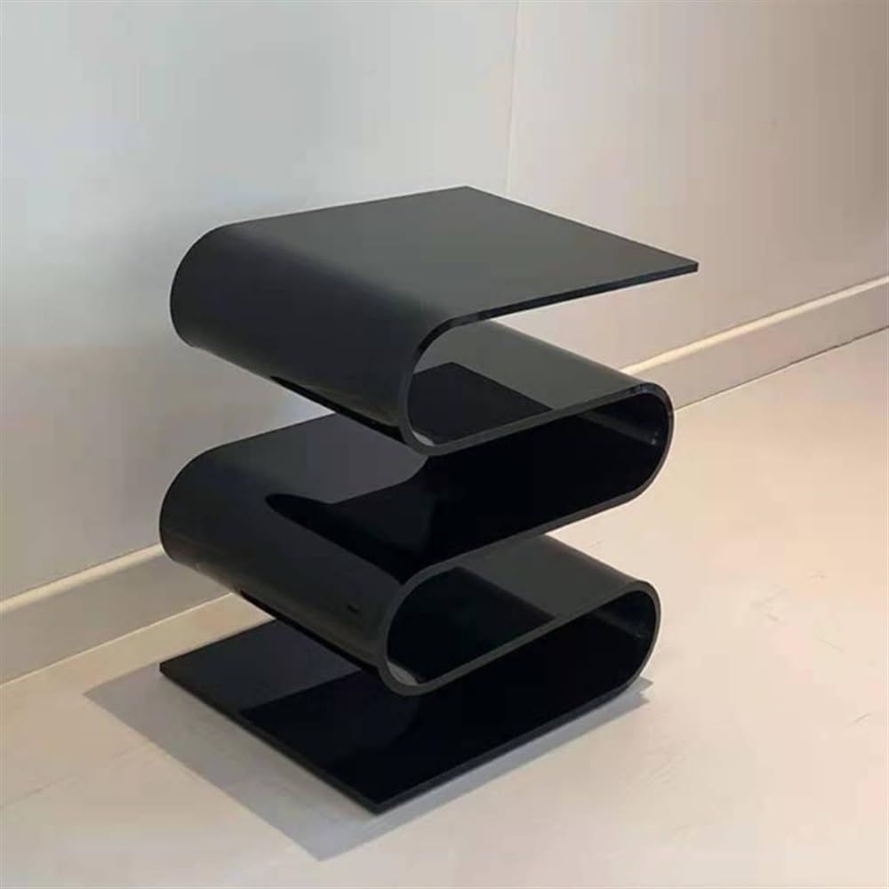 Modern Acrylic Side Table, Multi-Layer Book Shelf with Storage Space, Bedside Table Suitable for Bedroom, Living Room and Office(Black)