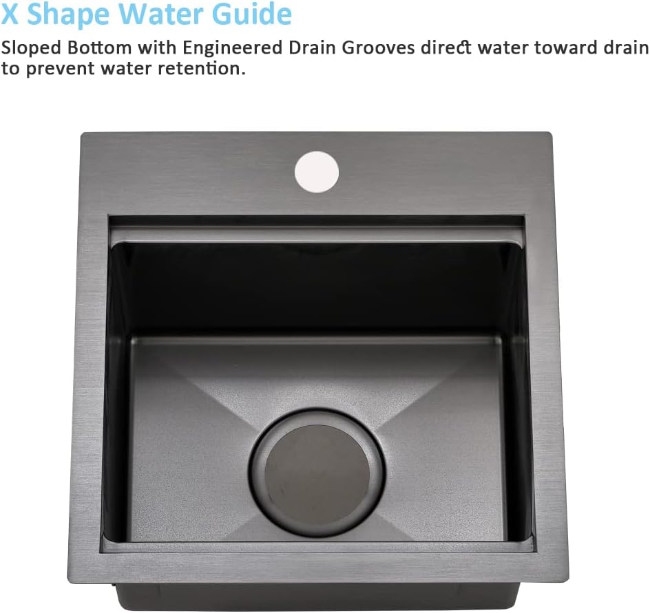 Drop In Bar Sink Black-Bokaiya 15x15 Inch Small Drop In Kitchen Sink Stainless Steel Wet Bar Outdoor Sink 16 Gauge Top Mount Single Bowl Basin with Cutting Board
