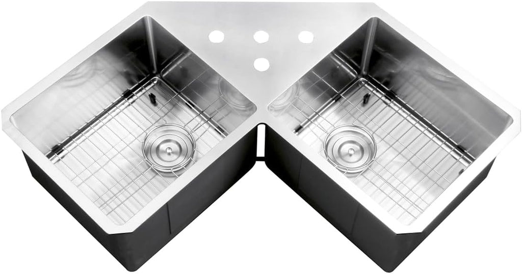 Ruvati Undermount Corner Butterfly Kitchen Sink 16 Gauge 44 inch Double Bowl Stainless Steel - RVH8400