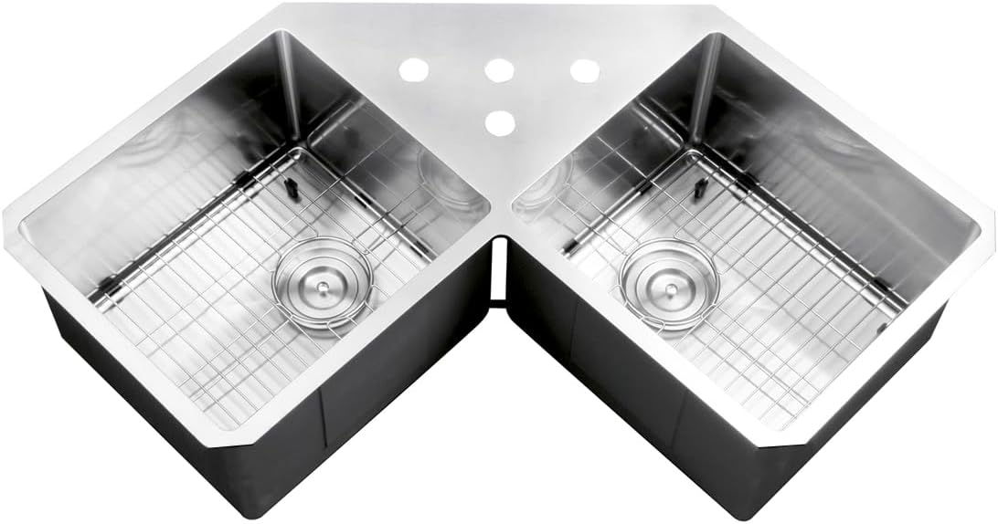 Ruvati Undermount Corner Butterfly Kitchen Sink 16 Gauge 44 inch Double Bowl Stainless Steel - RVH8400