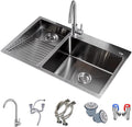 Bathro Sinks with Washboard Large 304 Stainless Steel Laundry Sink Multifunctional Kitchen Sink with Big Bend Faucet and Drainage Cponent (Color : Silver, Size : 70x48x21cm)