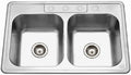 Houzer Glowtone Stainless Steel Kitchen Sink: 33 Inch Drop-in Topmount 4-Hole 50/50 Double Bowl, Durable & Versatile, Essential for Home & Apartment: 3322-9BS4-1