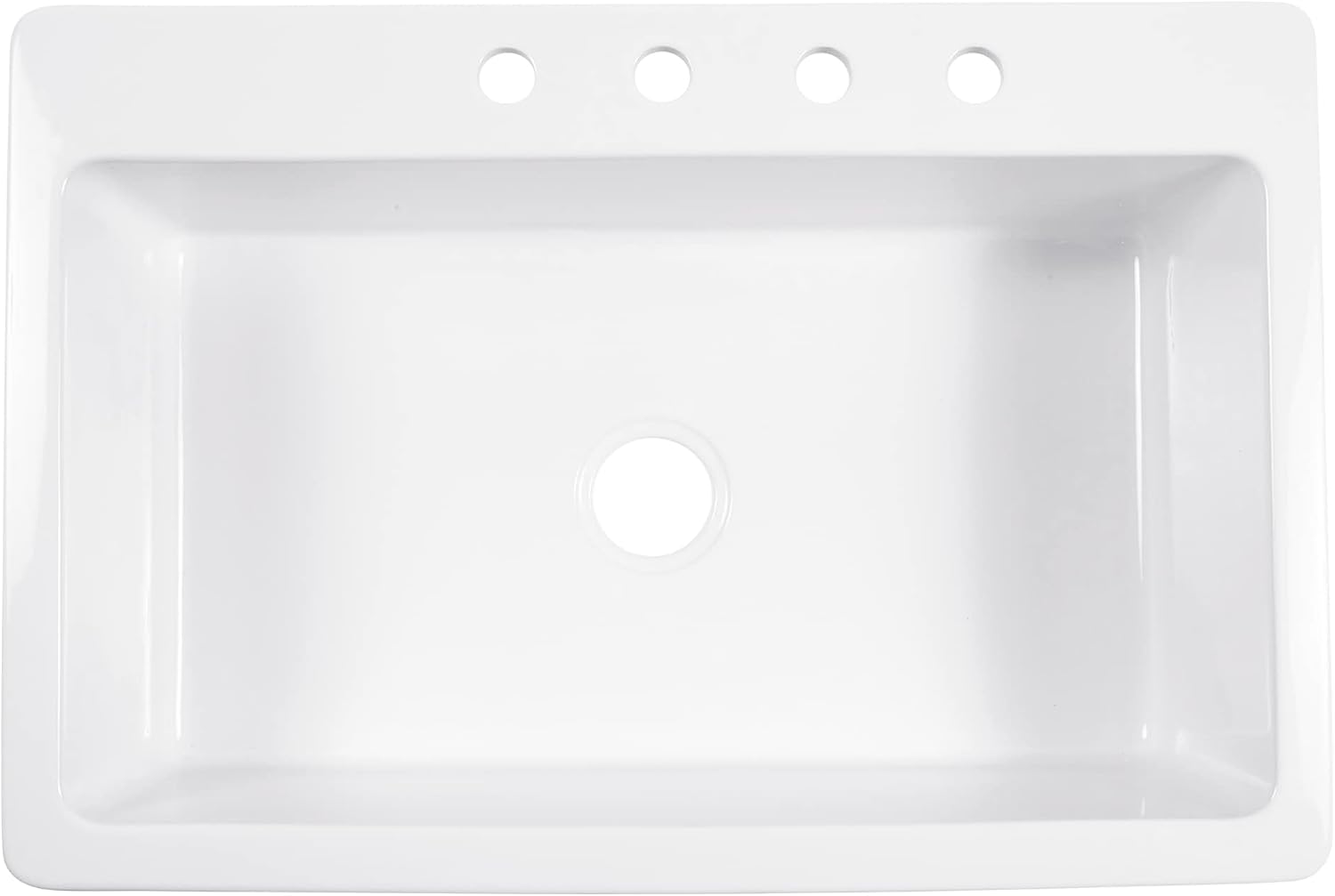 Sinkology Jackson 33 Inch White Fireclay Drop-In Kitchen Sink, Single Bowl, 4 Faucet Holes, Fits 36 Inch Cabinet, Surefire Finish