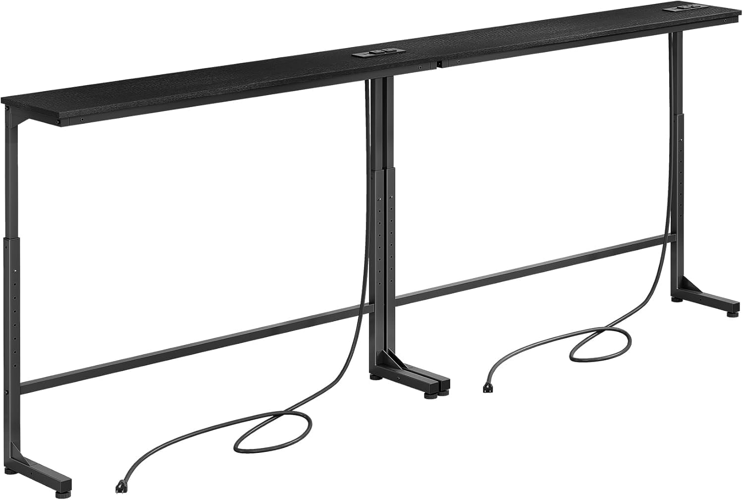 Kitstorack 2-Pack Black Console Table, 7.9' Deep Panel, Adjustable Height (25'-33') & with 2 Power Outlets, Behind Sofa Couch Table, Use Together or Separately - 78.8' Total Long